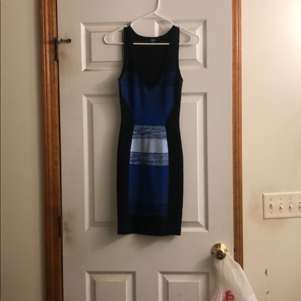 Black dress with blue pattern